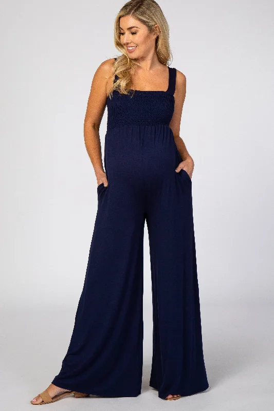 Navy Sleeveless Wide Leg Maternity Jumpsuit