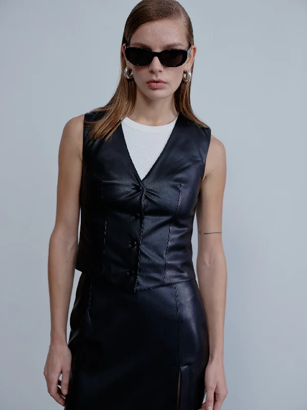 Brita Vegan Leather Vest in Noire