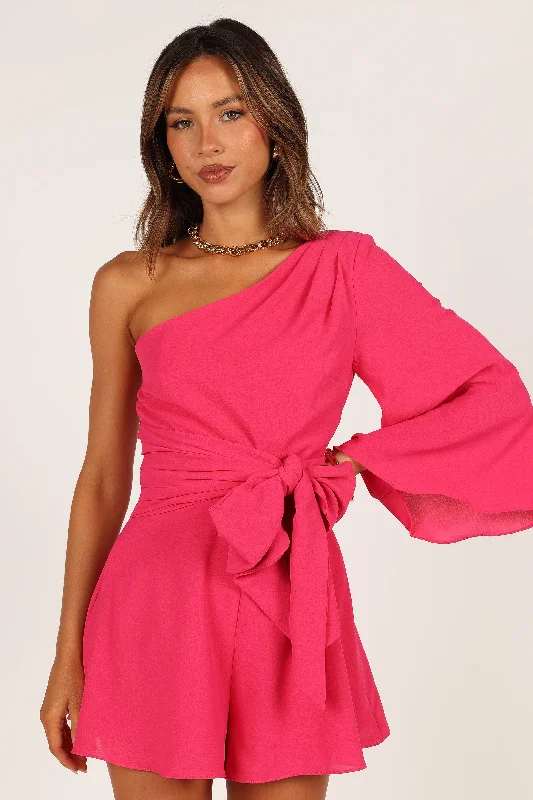 Tien One Sleeve Romper - Hot Pink