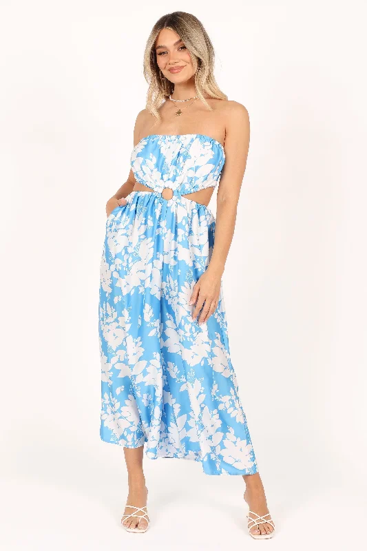 Elodie Tube Belted Jumpsuit - Blue/White