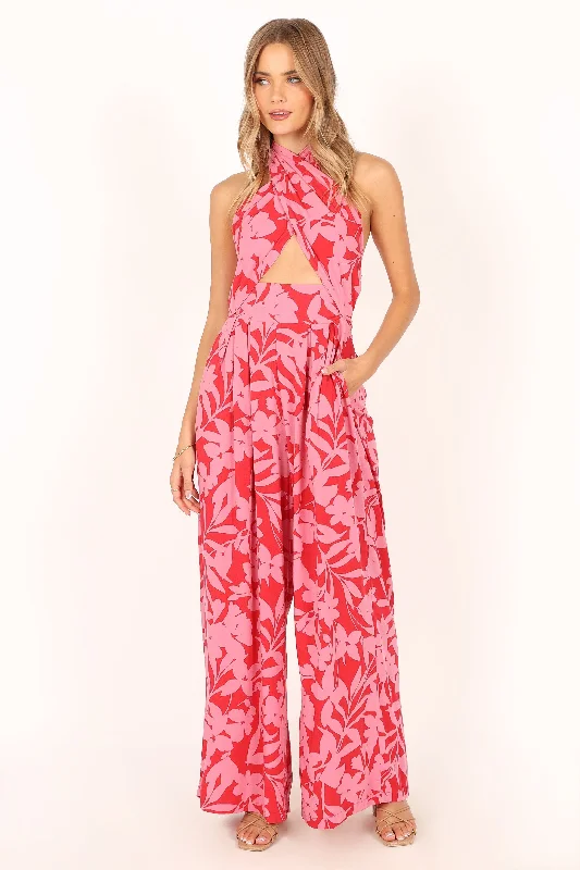 LeLe Halter Jumpsuit - Red/Pink