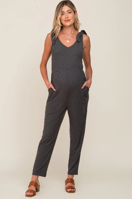 Charcoal Tie Strap Maternity Jumpsuit