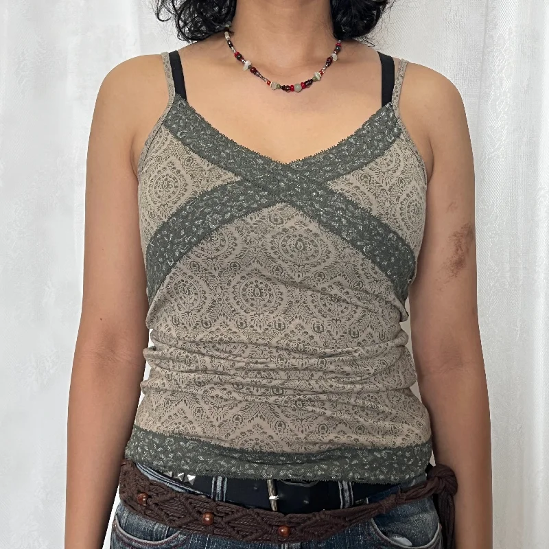 Sage Green Cotton Hippie Laced Cami Top