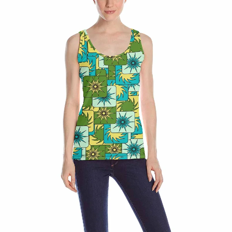 Women's Tank Top print with green Abstract floral pattern