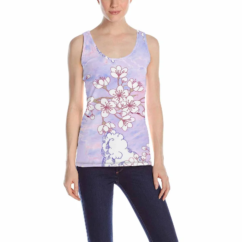 Womens Tank Tops print with sakura and clouds