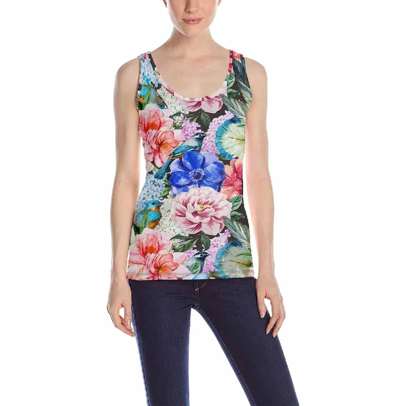 Womens Tank Tops print with Watercolor flowers pattern