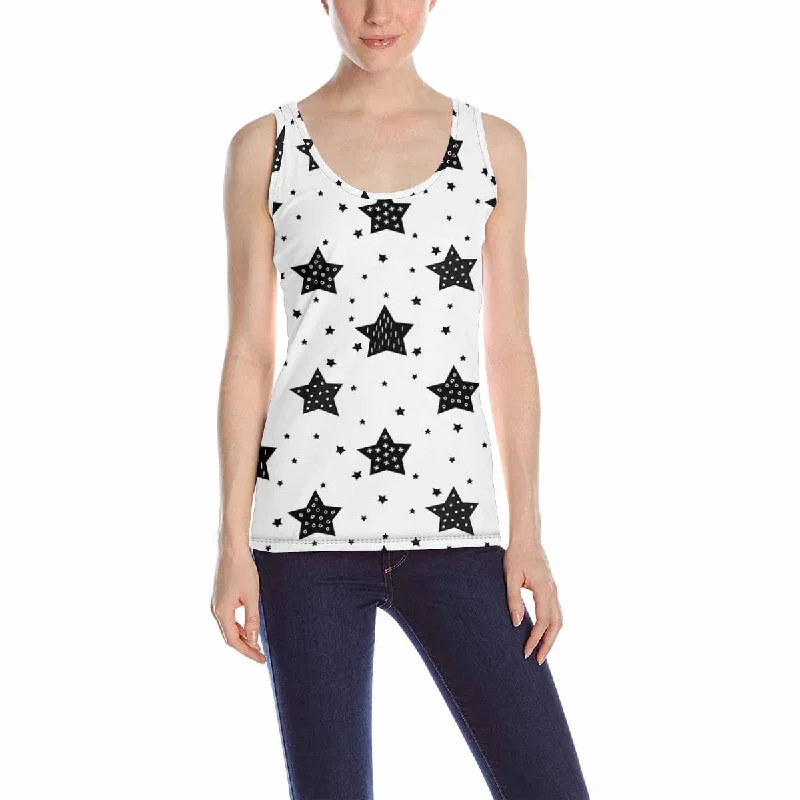 Womens Tank Tops print with black and white pattern with cute stars