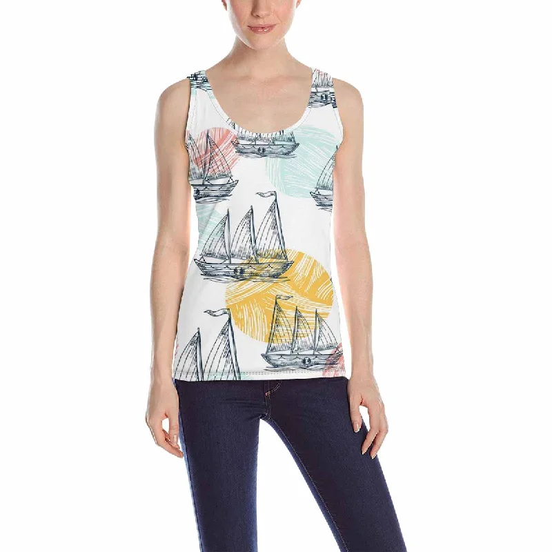 Women's Tank Top print with colored Nautical ship pattern