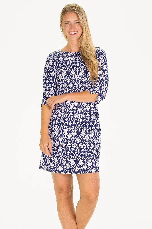 The Alicia Dress in Navy Filigree