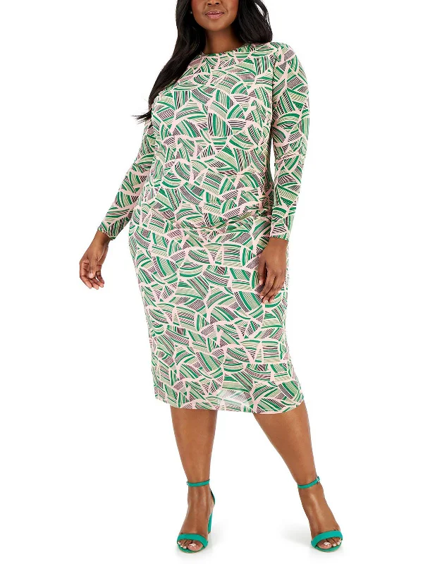 Plus Womens Printed Midi Sheath Dress