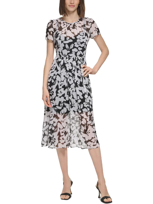 Womens Chiffon Sheer Midi Dress