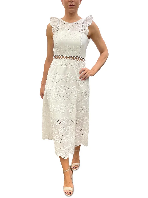 Womens Eyelet Cotton Midi Dress