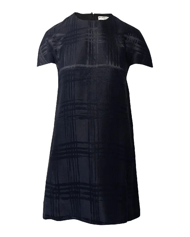 Balenciaga Plaid Tonal Mini Dress in Black Silk