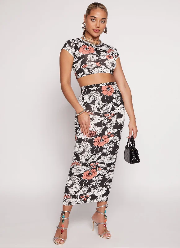 Floral Print High Waist Maxi Pencil Skirt