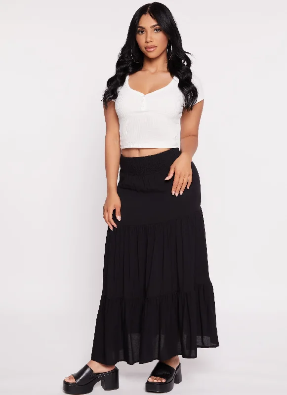 Smocked Waist Tiered Maxi Skirt