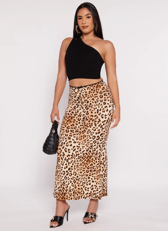 Animal Print Lace Trim Maxi Skirt