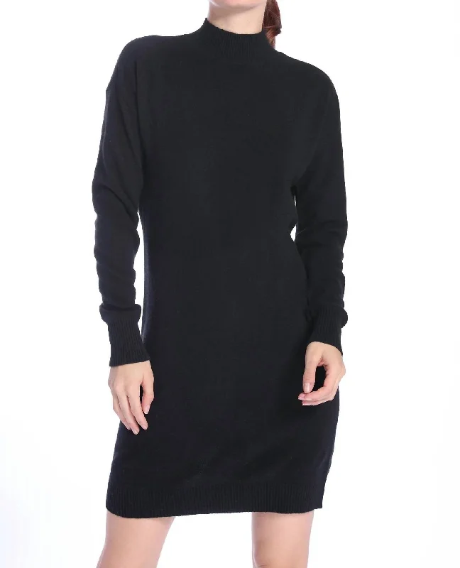 Cashmere Mock Neck Mini Dress In Black