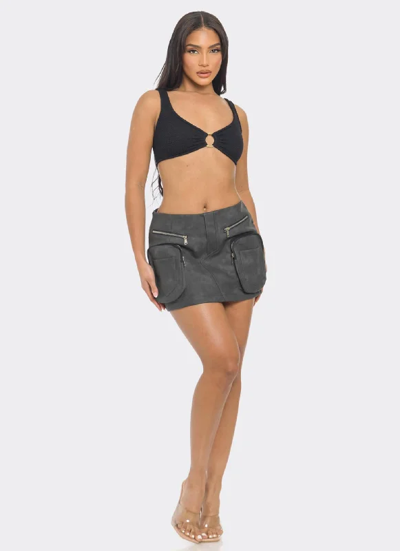 Faux Leather Cargo Pocket Mini Skirt