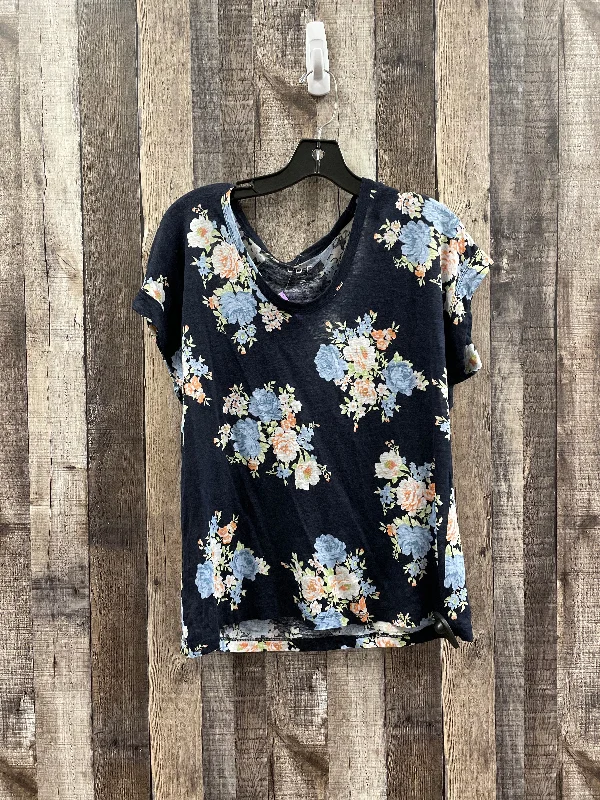 Floral Print Top Short Sleeve Loft, Size M