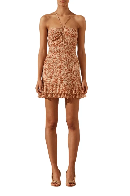 Hala Keyhole Mini Dress In Mango-Oatmeal