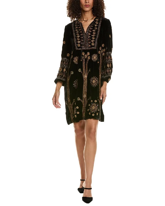 Johnny Was Heidi Velvet Yoke Silk-Blend Mini Dress