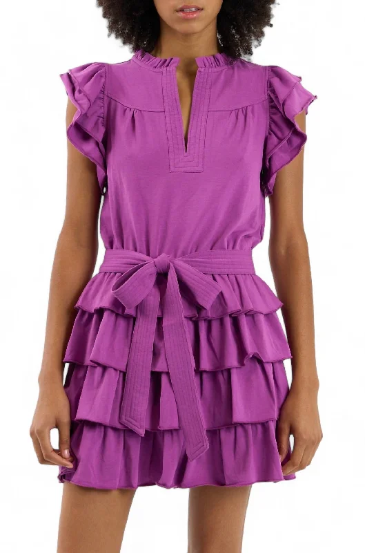 June Ruffle Sleeve Mini Dress In Dahlia