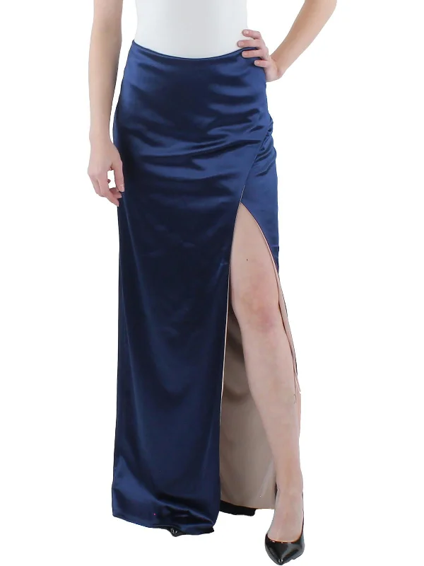 Juniors Womens Satin Side Slit Maxi Skirt