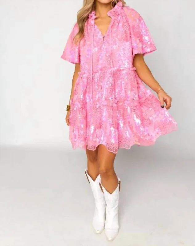 Lakin Ruffle Sparkle Mini Dress In Bonita