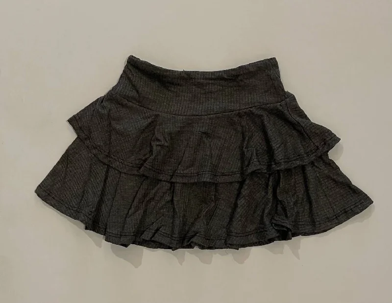 Ribbed Ruffle Skirt In Grey