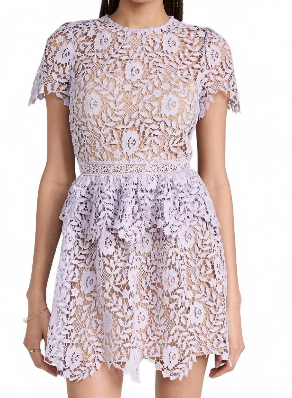 Rose Lace Peplum Mini Dress In Purple