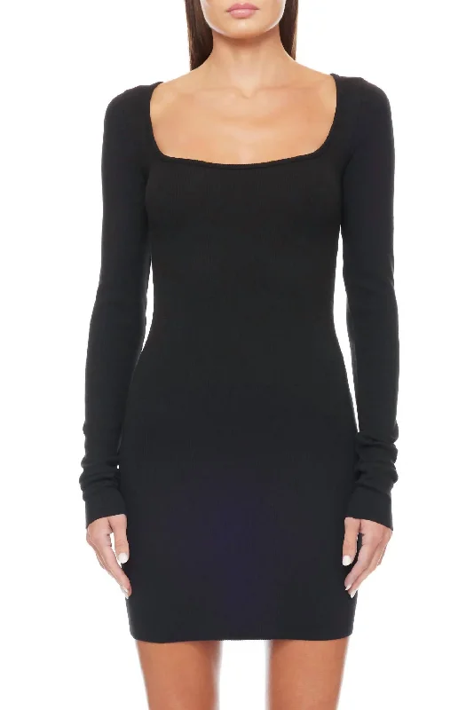 Square Neck Mini Dress In Black