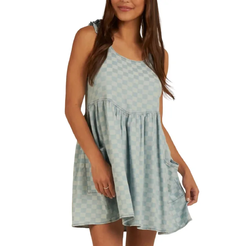 Summer Mini Dress In Blue Check