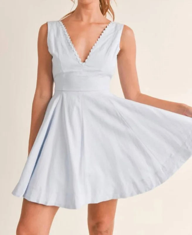 Trimmed Flunge Mini Dress In Light Blue