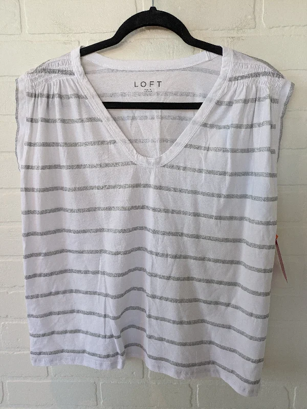 White Top Short Sleeve Basic Loft, Size L