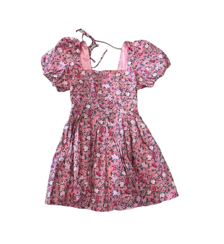 Women's Puff Sleeve Floral Mini Dress In Pink