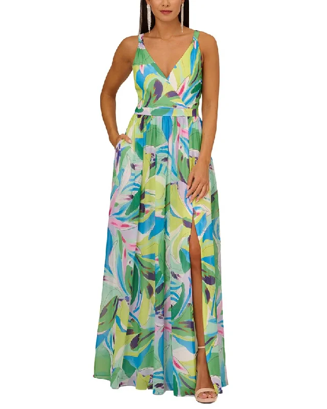 Aidan Mattox Printed Chiffon Maxi Dress