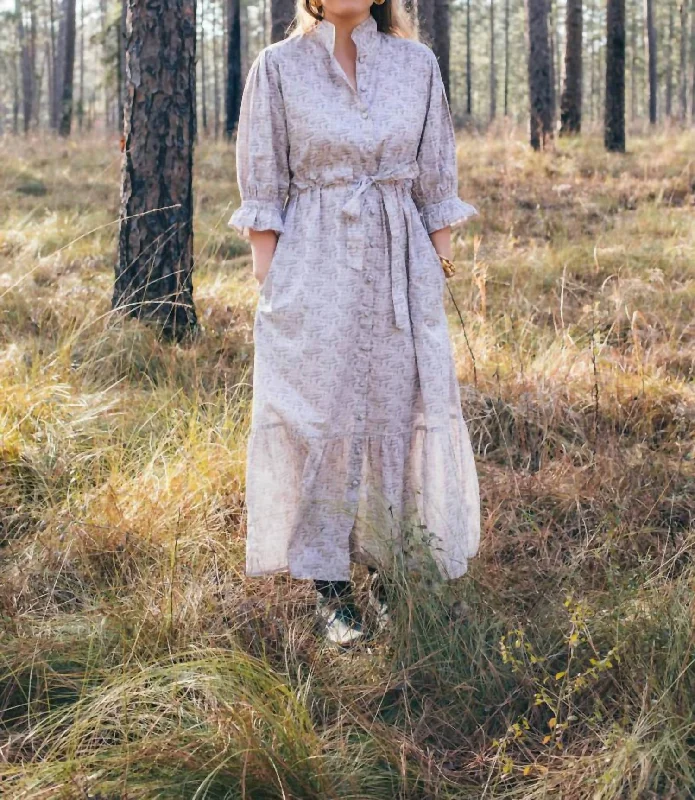 Catherine Maxi Dress In Tan Feather Frolic