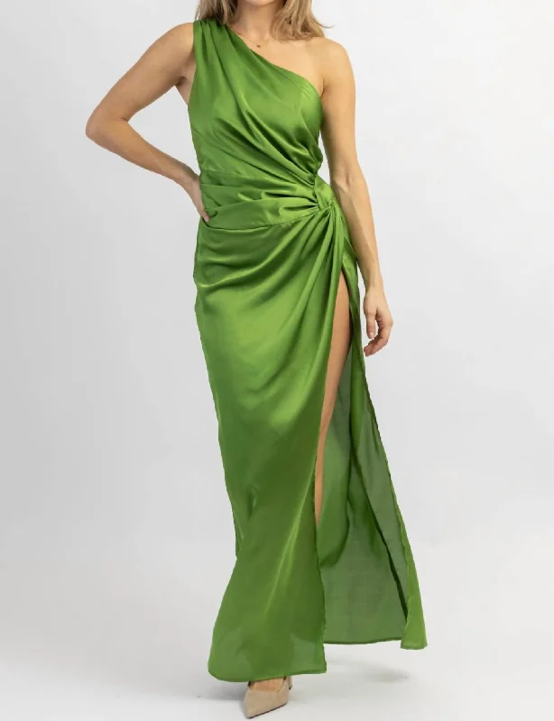 Genevieve Twist Slit Maxi Dress In Green