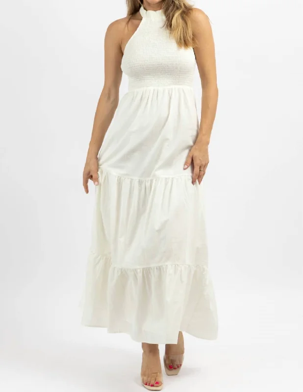 Heatwave Smock And Mock Neck Maxi Dress In White