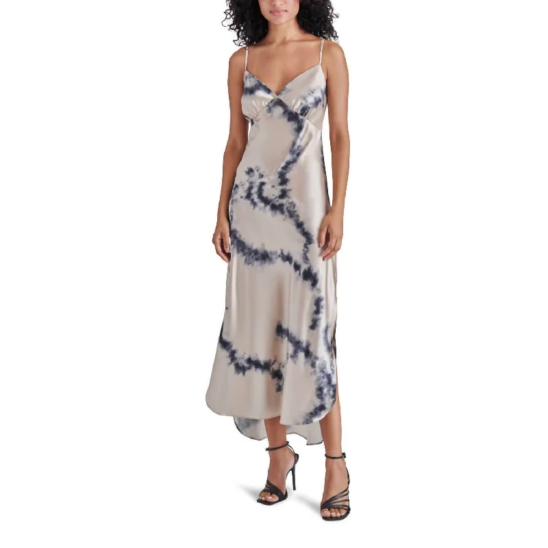 Lorenza Shibori Print Satin Maxi Slipdress In Grey