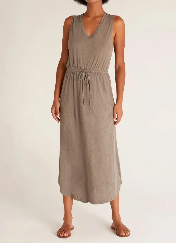 Lovewell Slub Maxi Dress In Brown