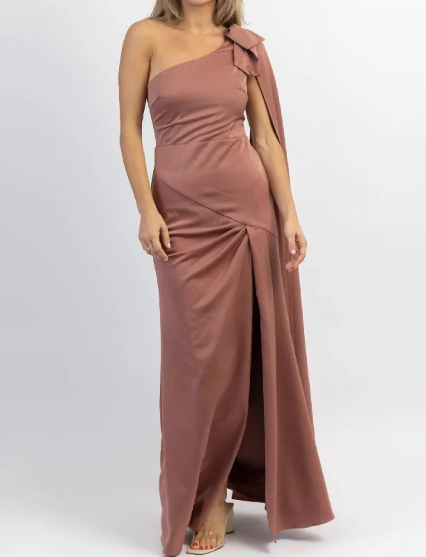 One Shoulder Sash Satin Maxi Dress In Mauve