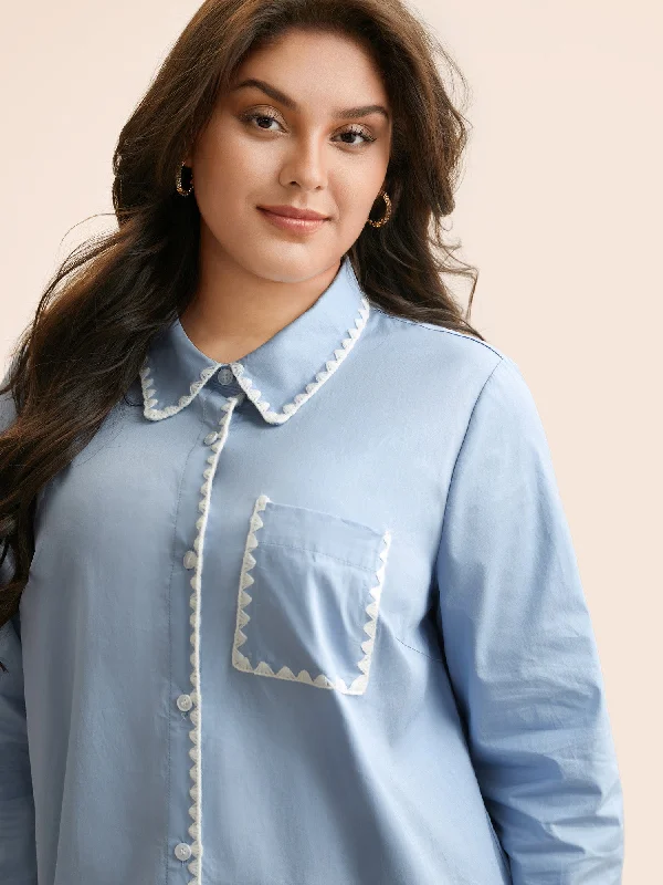 Cotton Embroidered Trim Patch Pocket Shirt