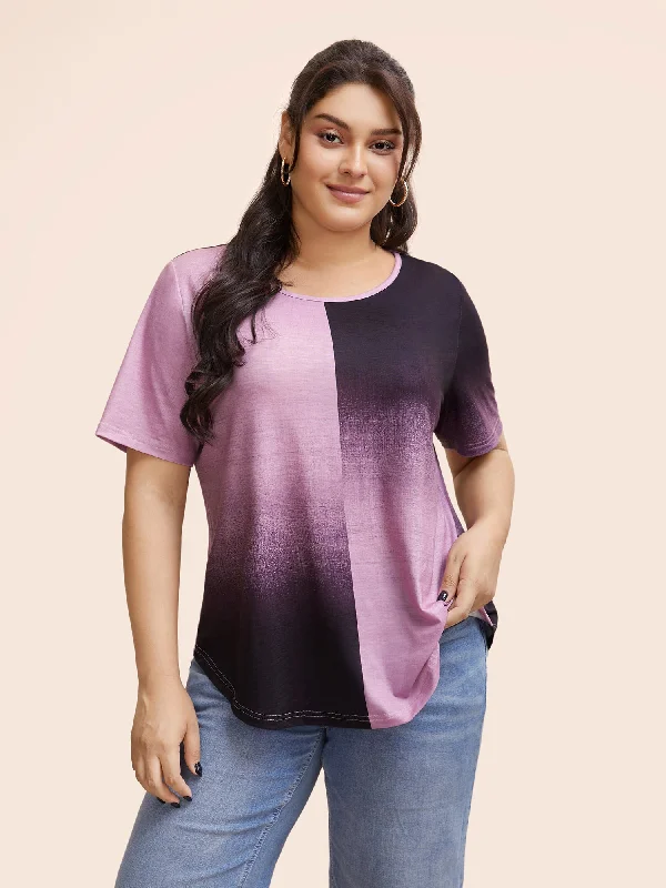 Ombre Heather Contrast Round Neck T-shirt