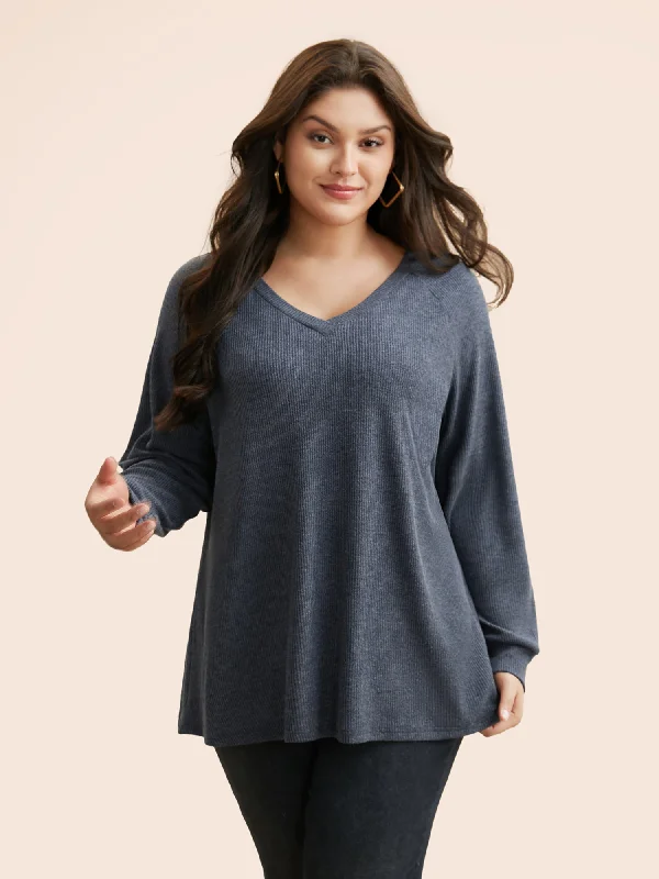 Plain Textured Raglan Sleeve T-shirt