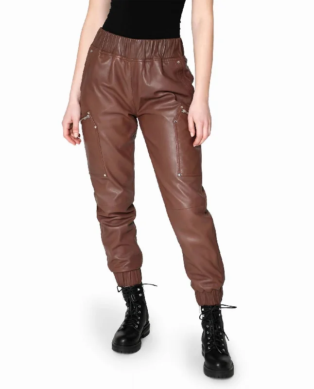 Leather Space Jogger In Brown