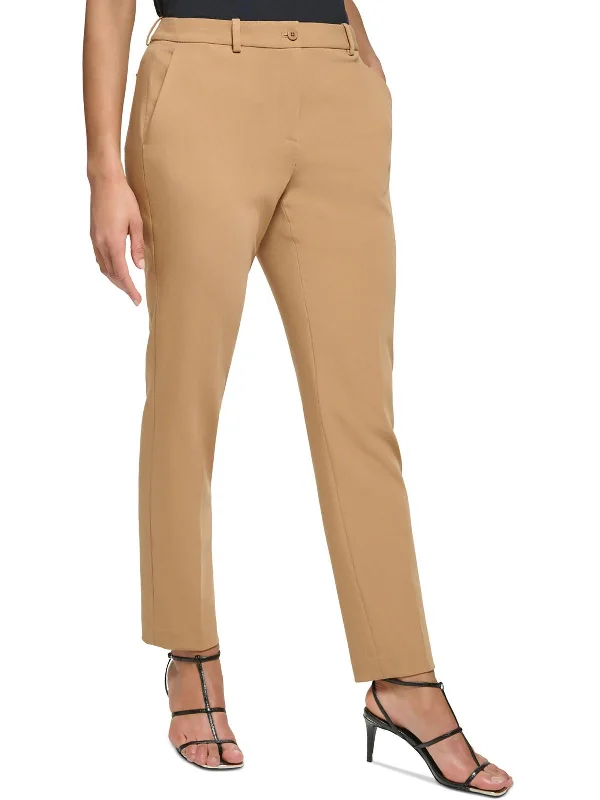 Womens High Rise Solid Straight Leg Pants