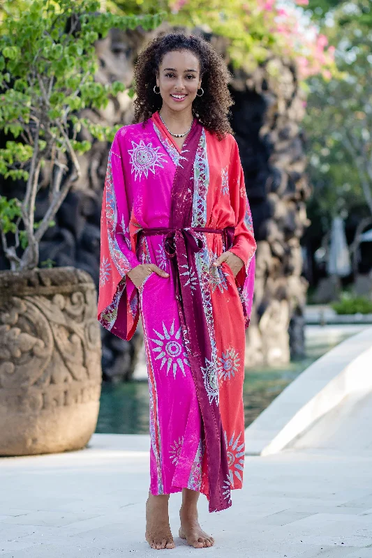 Bright Firework Hot Pink Batik Rayon Robe from Bali