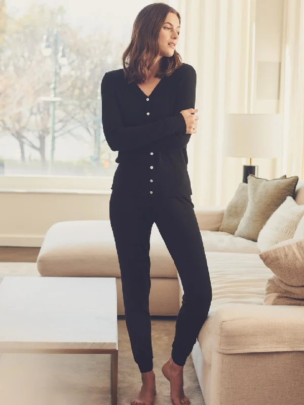 Polkadot JANE SLOUCHY RIB PJ SET ~ BLACK -Restocked