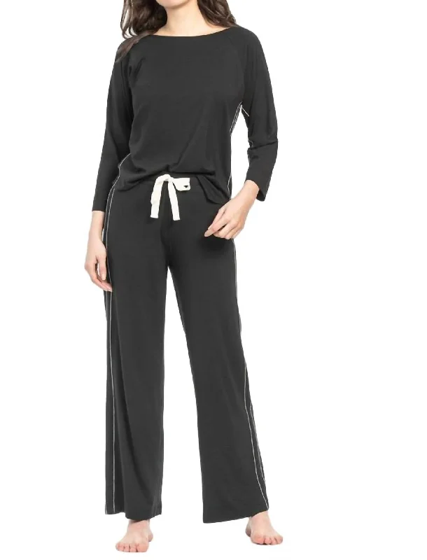 Long Sleeve Top And Pant Set In Black